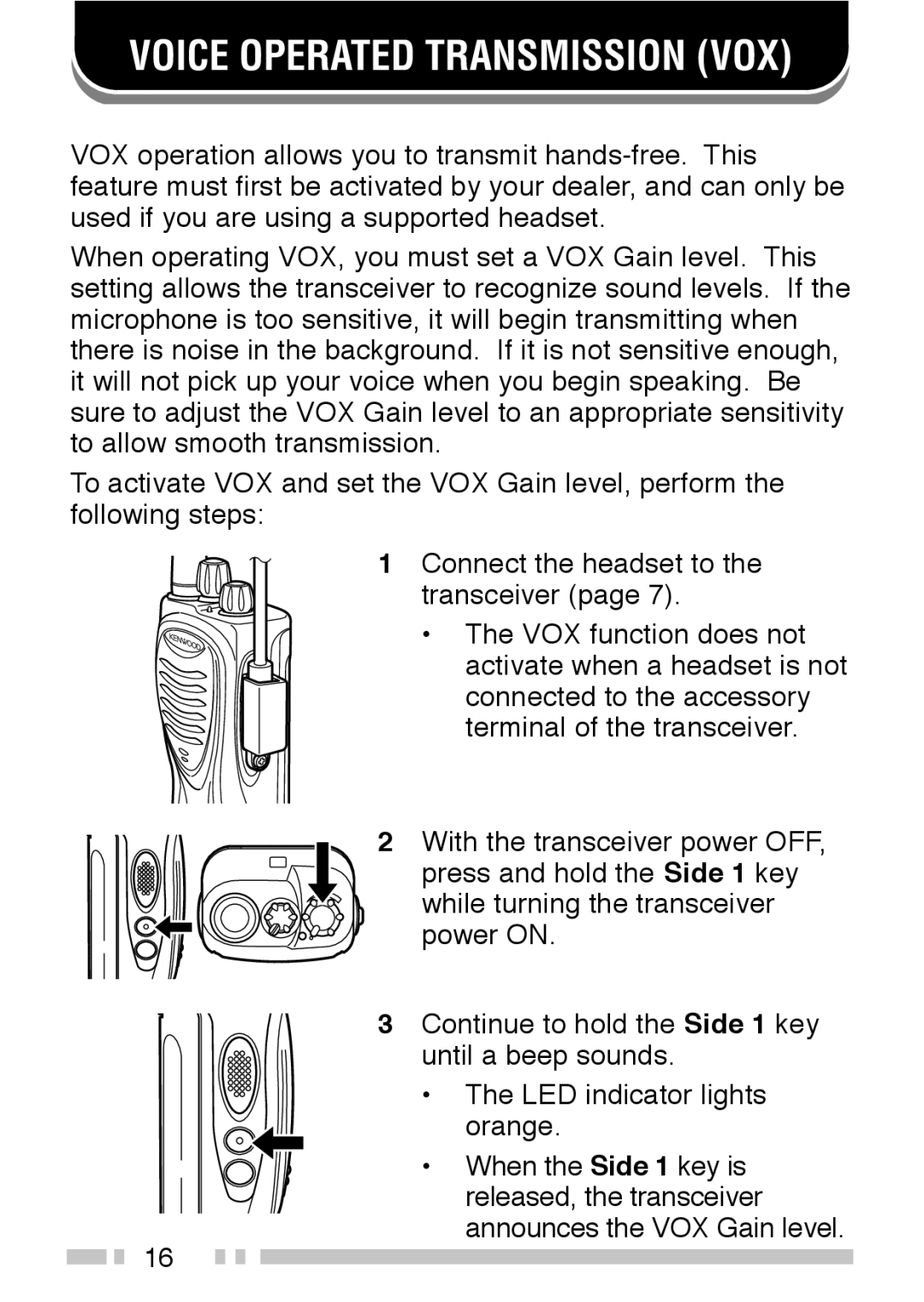 Kenwood TK-3202, TK-2202 instruction manual Voice Operated Transmission VOX 