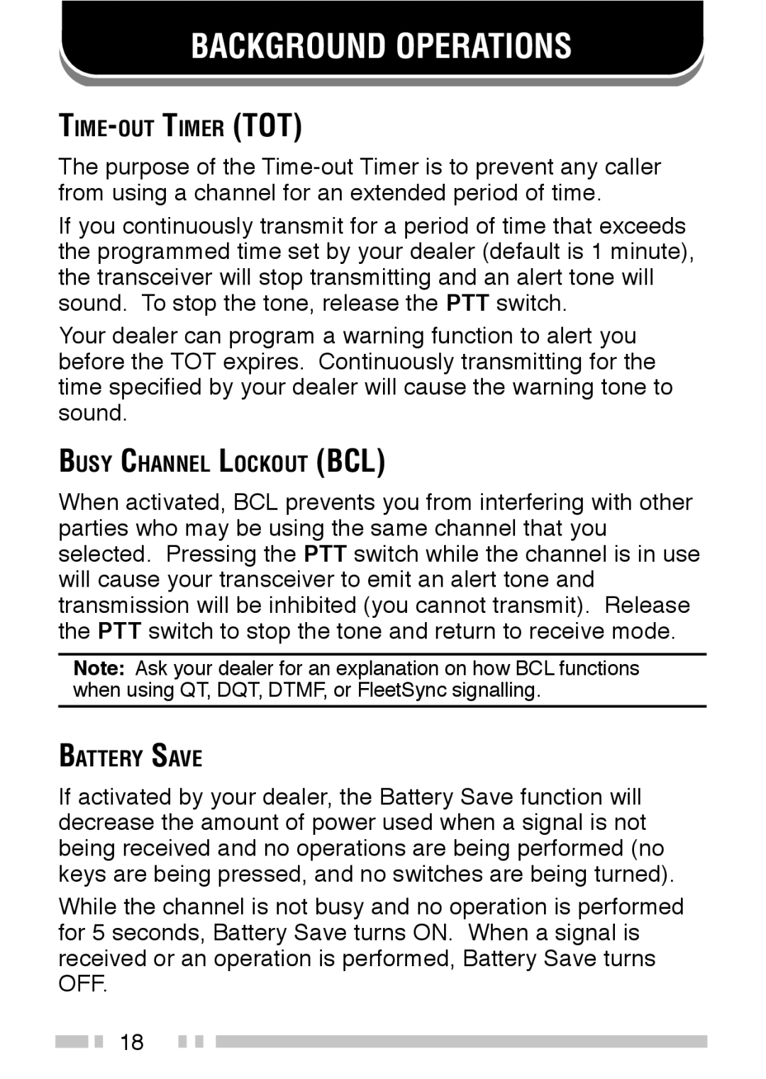 Kenwood TK-3202, TK-2202 instruction manual Background Operations 