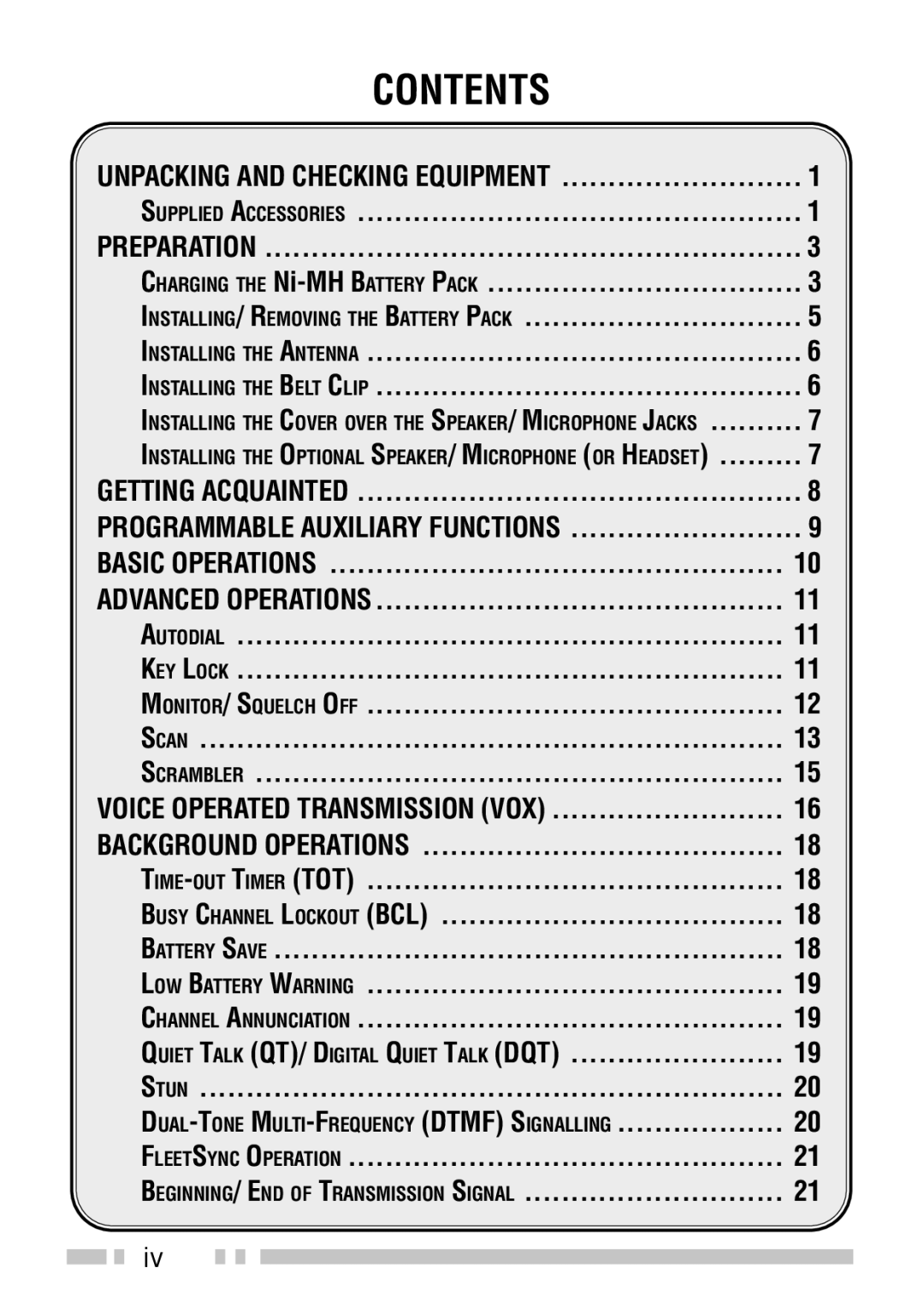 Kenwood TK-3202, TK-2202 instruction manual Contents 