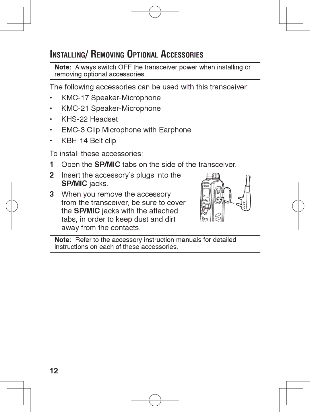 Kenwood TK-3230 instruction manual Installing/ Removing Optional Accessories 