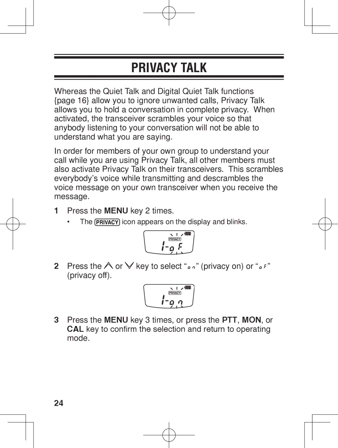 Kenwood TK-3230 instruction manual Privacy Talk 