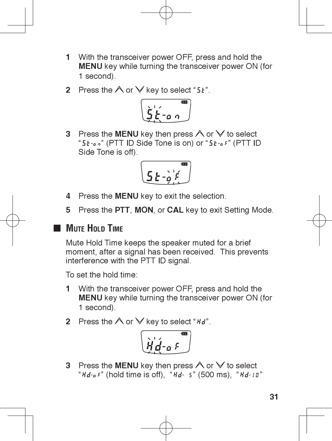 Kenwood TK-3230 instruction manual Mute Hold Time 