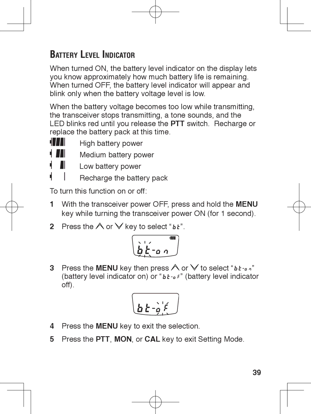 Kenwood TK-3230 instruction manual Battery Level Indicator 