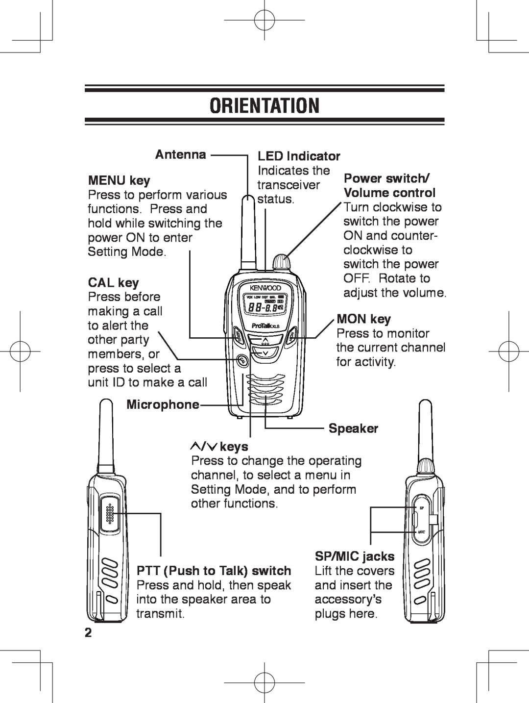 Kenwood TK-3230 instruction manual Orientation 