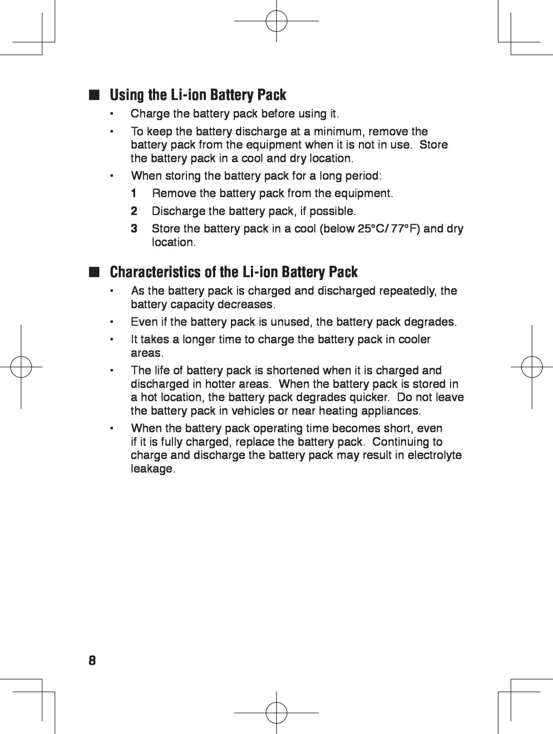 Kenwood TK-3230 instruction manual Using the Li-ionBattery Pack, Characteristics of the Li-ionBattery Pack 