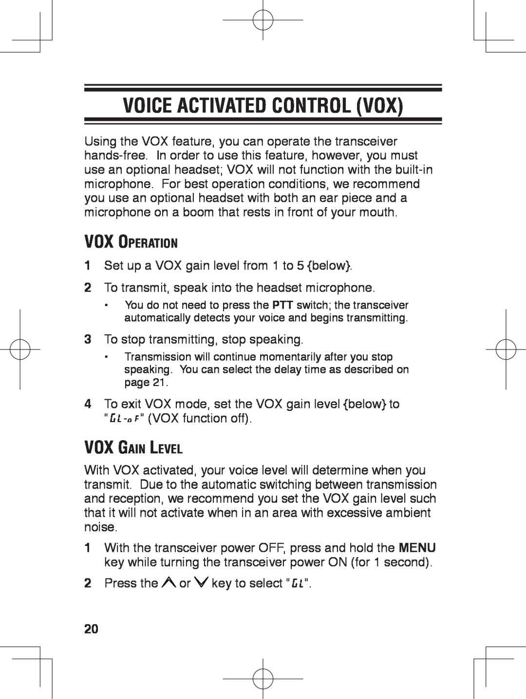 Kenwood TK-3230 instruction manual Voice Activated Control VOX 