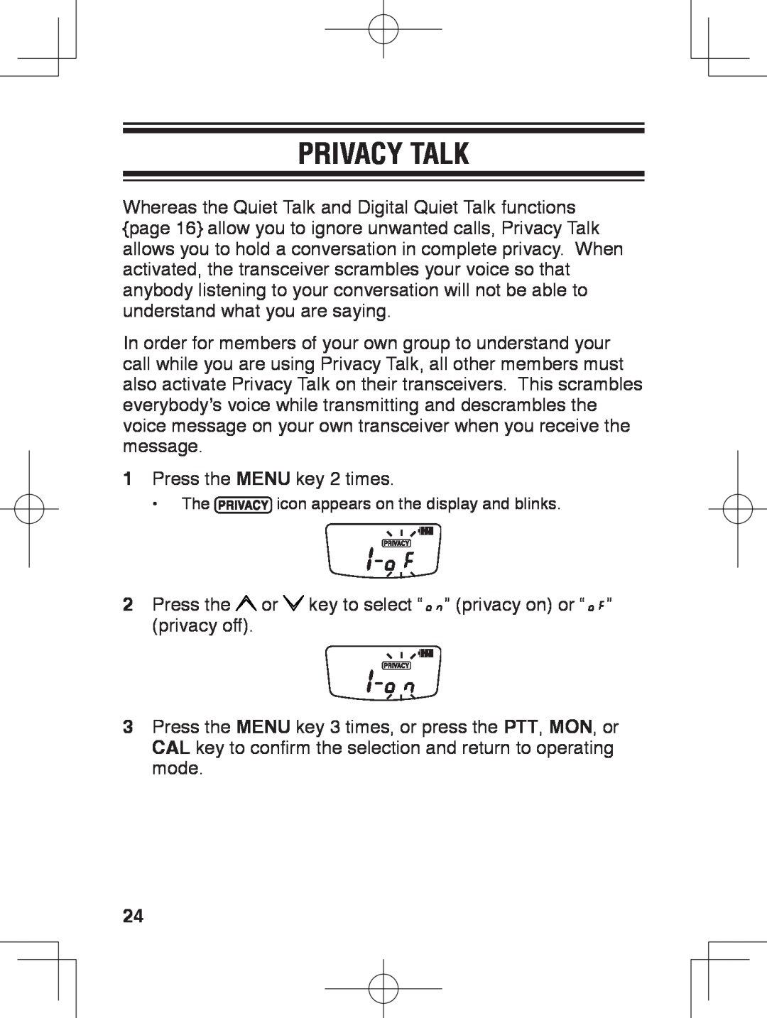 Kenwood TK-3230 instruction manual Privacy Talk 