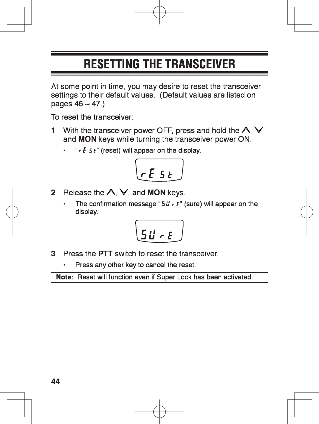 Kenwood TK-3230 instruction manual Resetting the Transceiver 