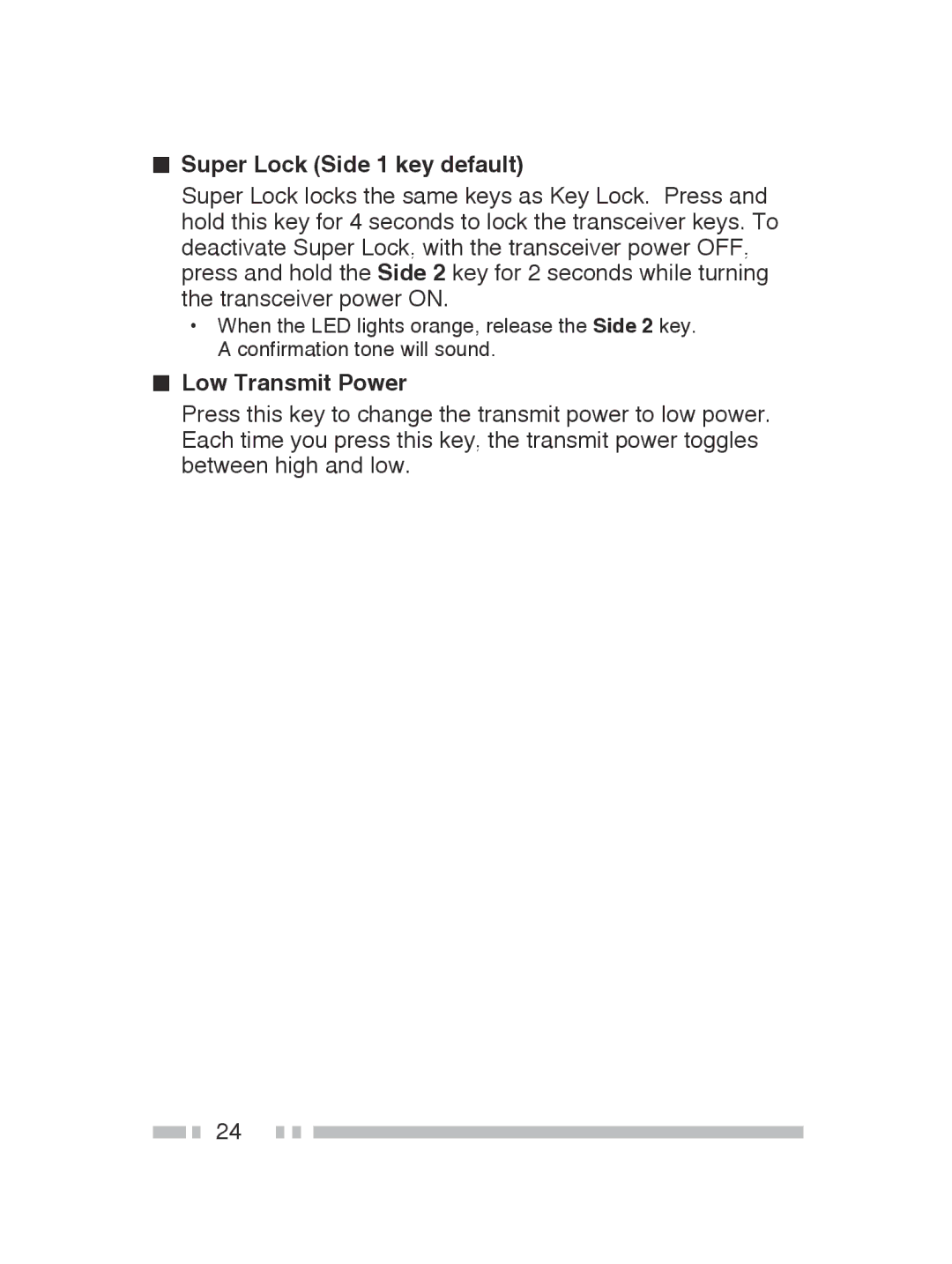 Kenwood TK-3300, TK-2300 instruction manual Super Lock Side 1 key default, Low Transmit Power 