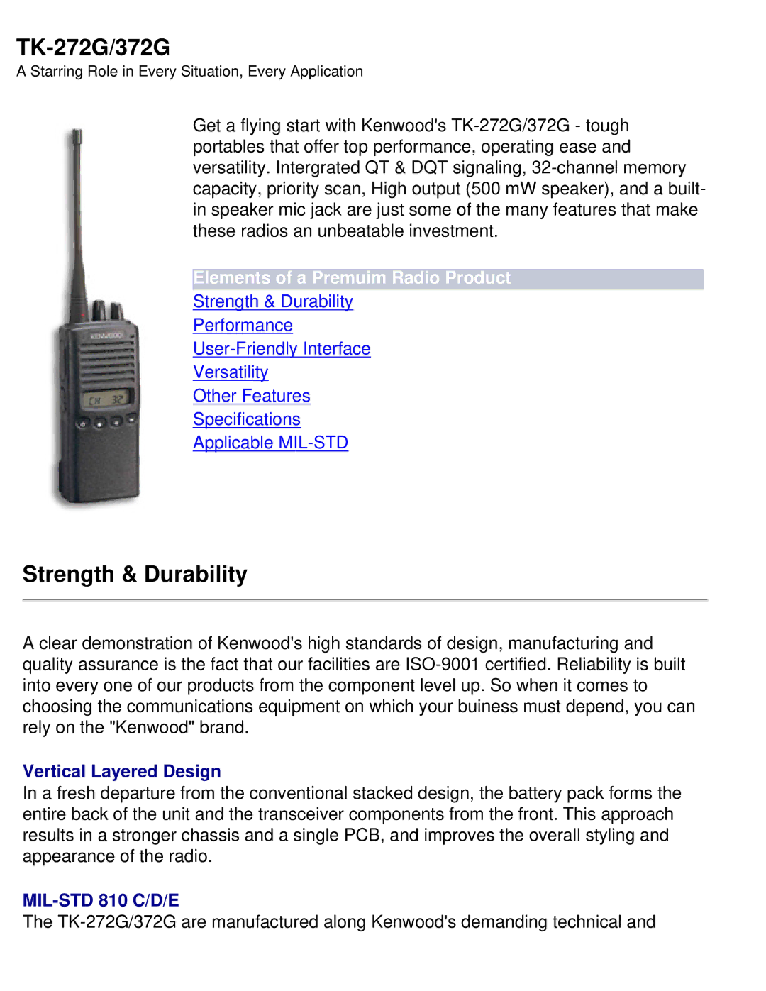 Kenwood TK-372G specifications TK-272G/372G, Strength & Durability, Vertical Layered Design 