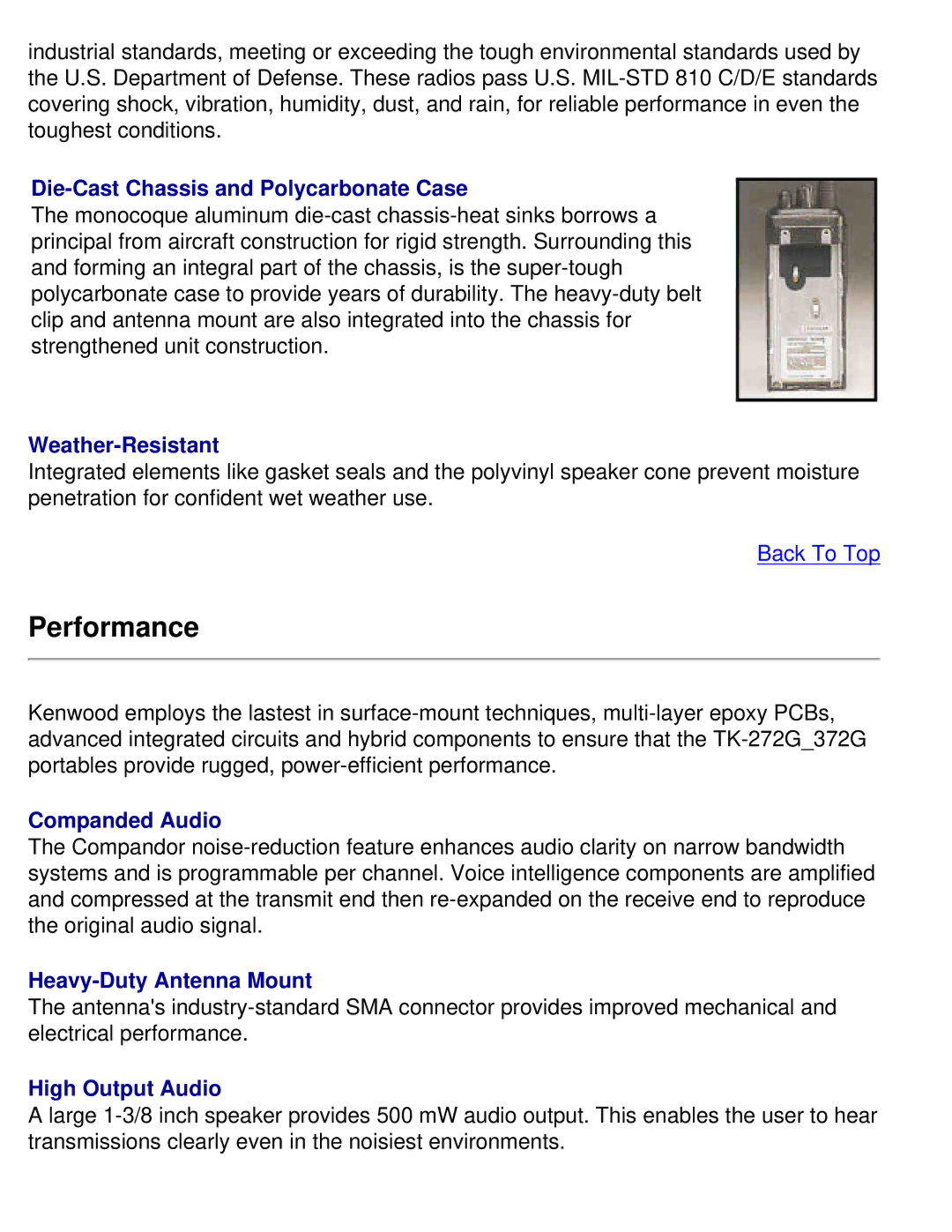 Kenwood TK-372G specifications Performance 