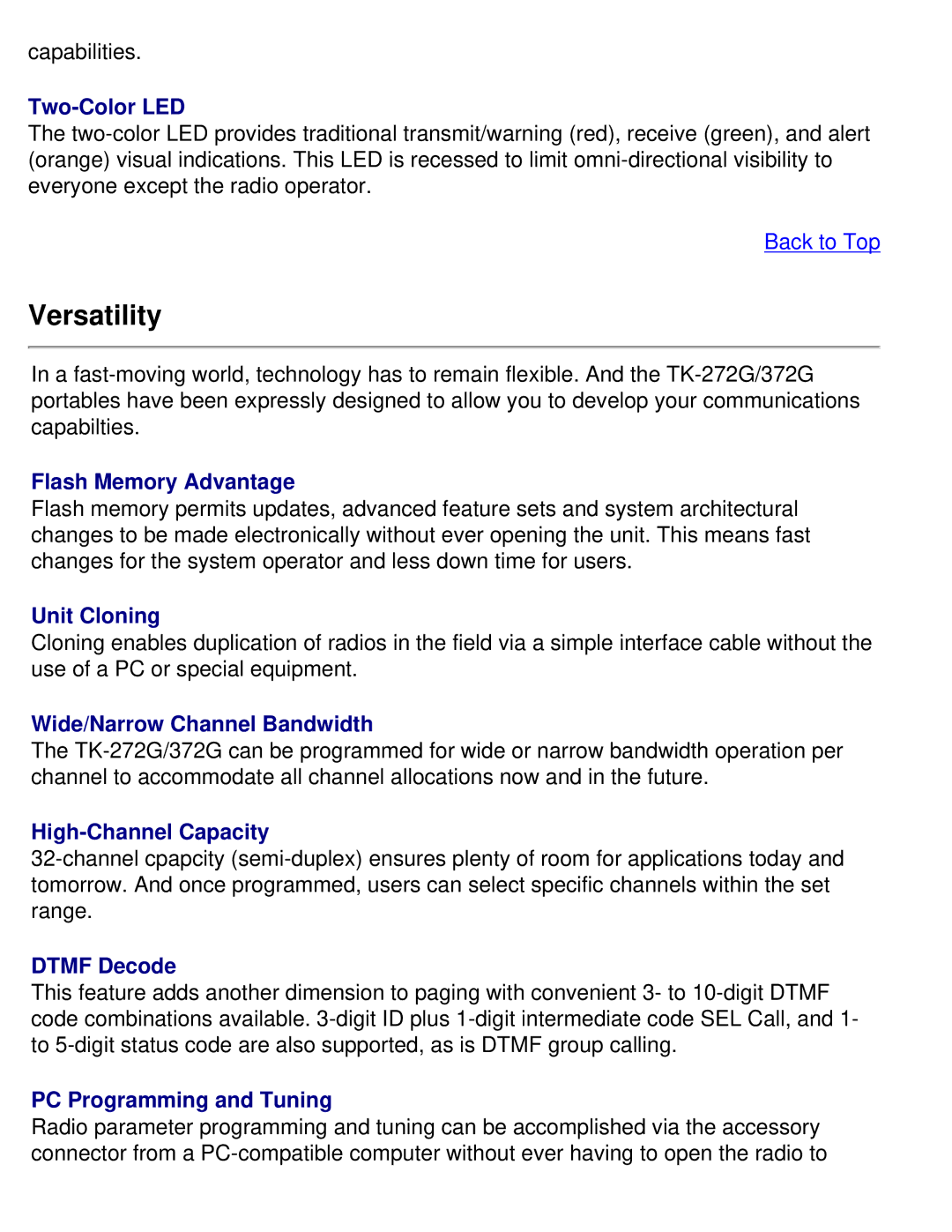 Kenwood TK-372G specifications Versatility 