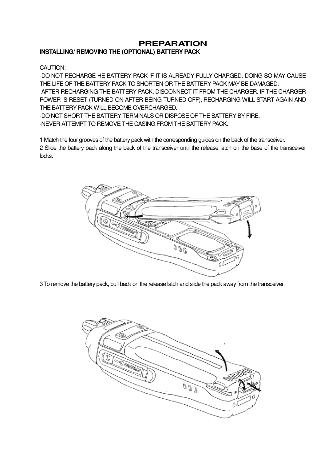 Kenwood TK-5210 instruction manual Preparation, INSTALLING/ Removing the Optional Battery Pack 