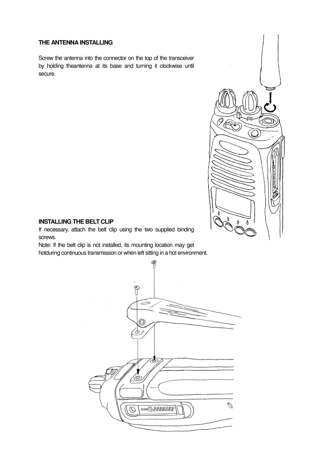 Kenwood TK-5210 instruction manual Antenna Installing, Installing the Belt Clip 