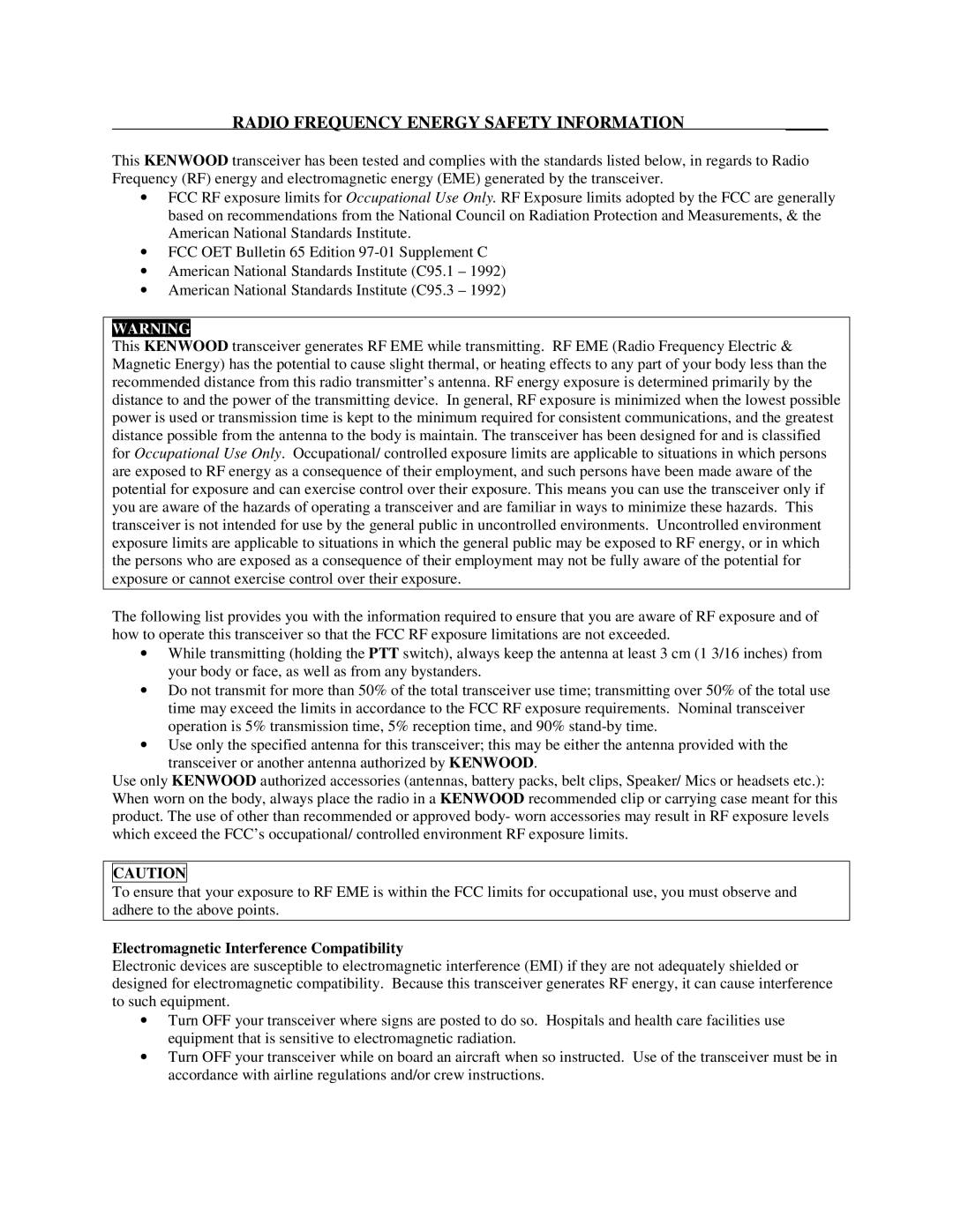 Kenwood TK-5210 instruction manual Radio Frequency Energy Safety Information 