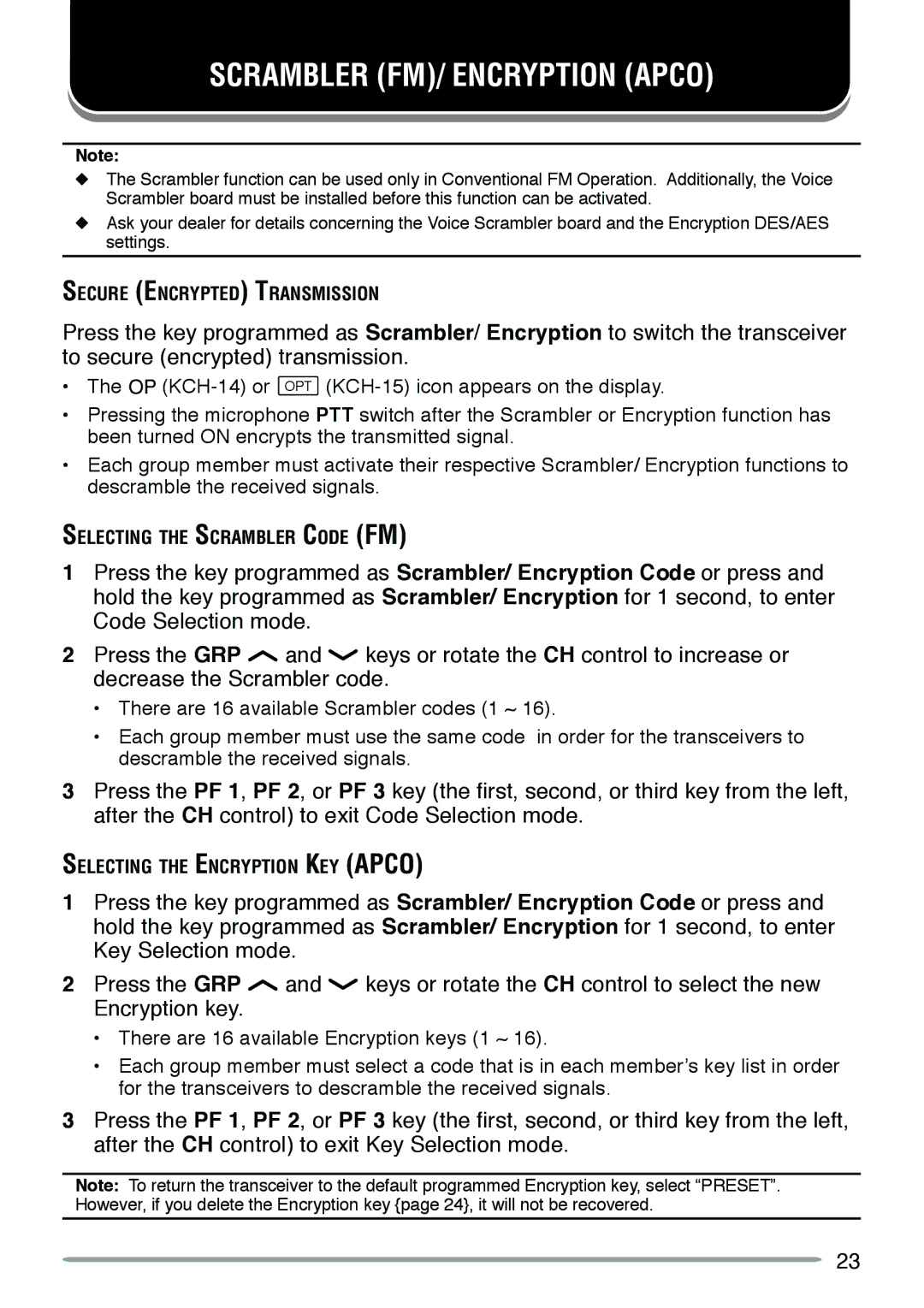 Kenwood TK-5710H instruction manual Scrambler FM/ Encryption Apco 