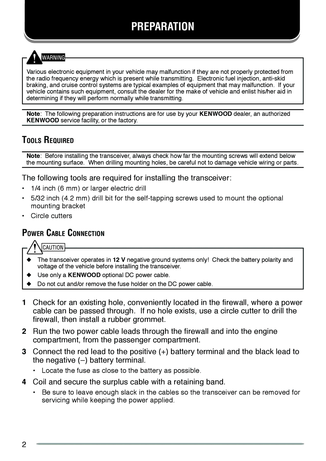 Kenwood TK-5710H instruction manual Preparation, Following tools are required for installing the transceiver 