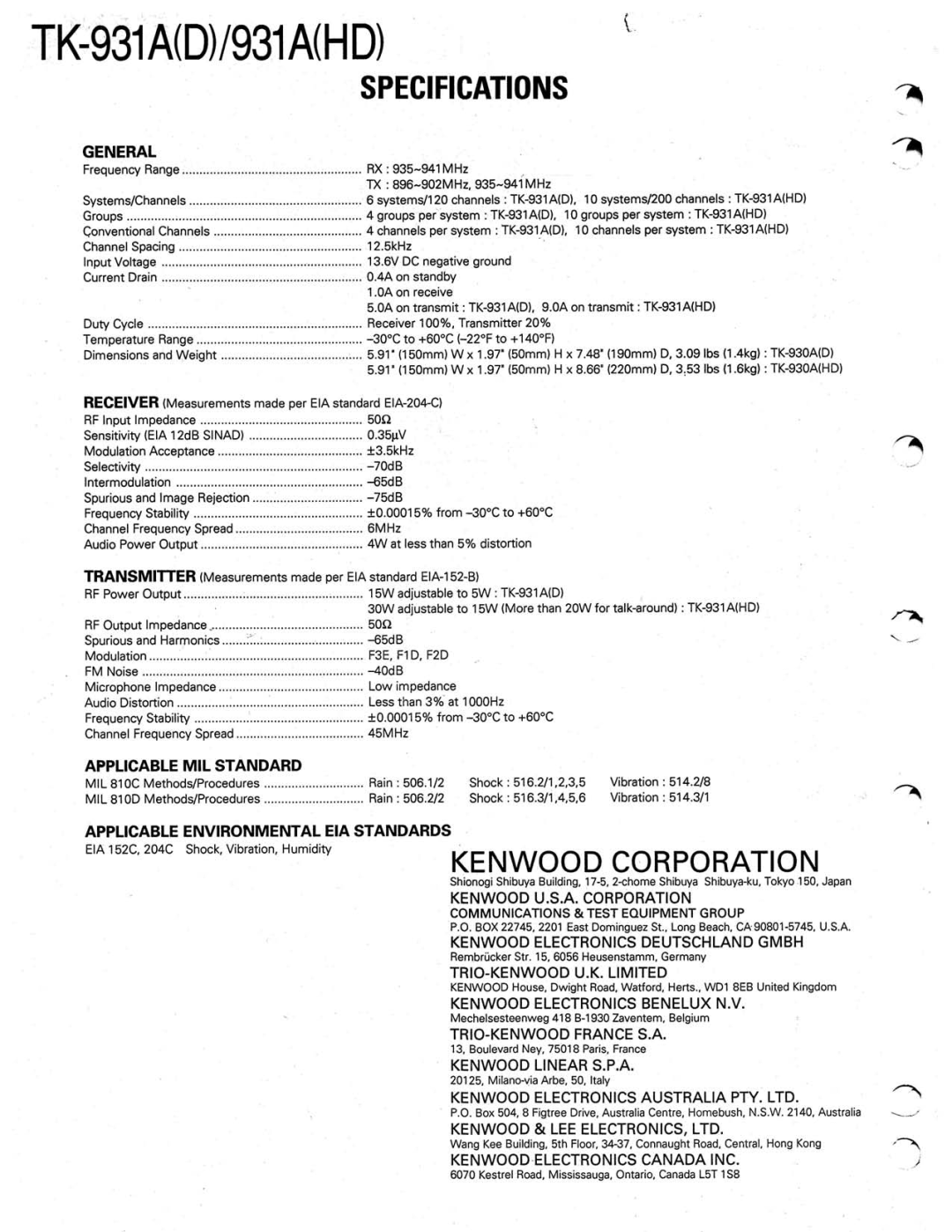 Kenwood TK-931A(D) manual 