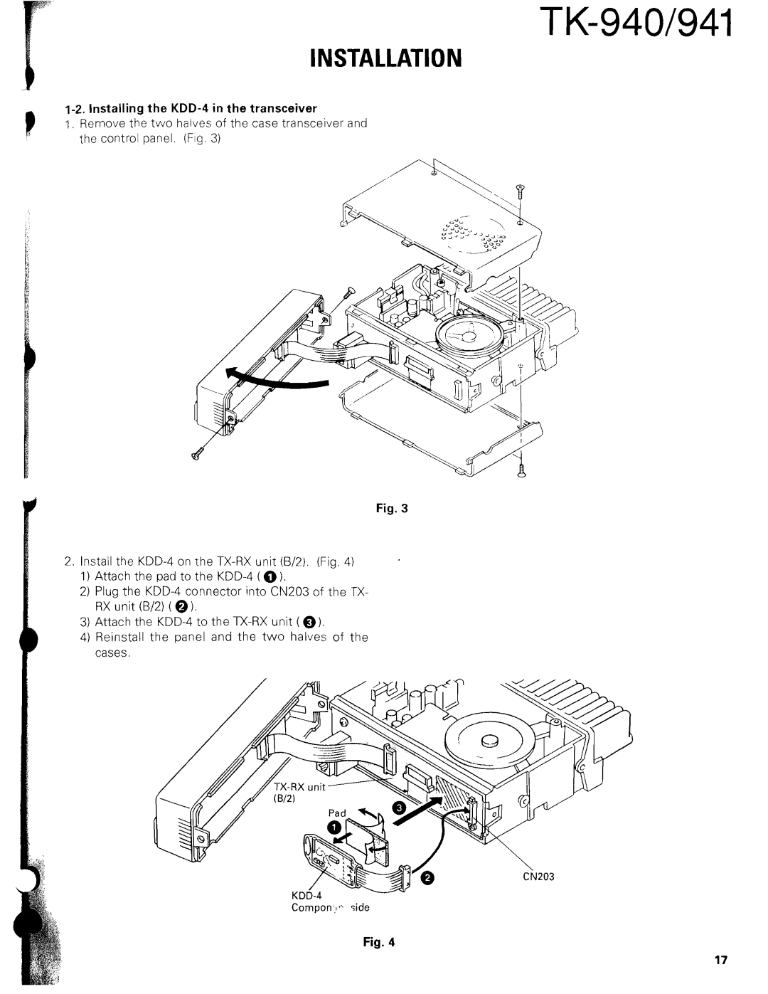 Kenwood TK-940 service manual Installation, Installing the KDD-4 in the transceiver 