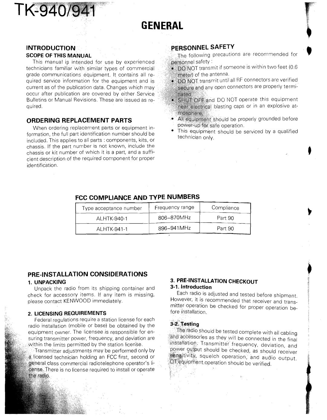 Kenwood TK-940 service manual General, Testing 