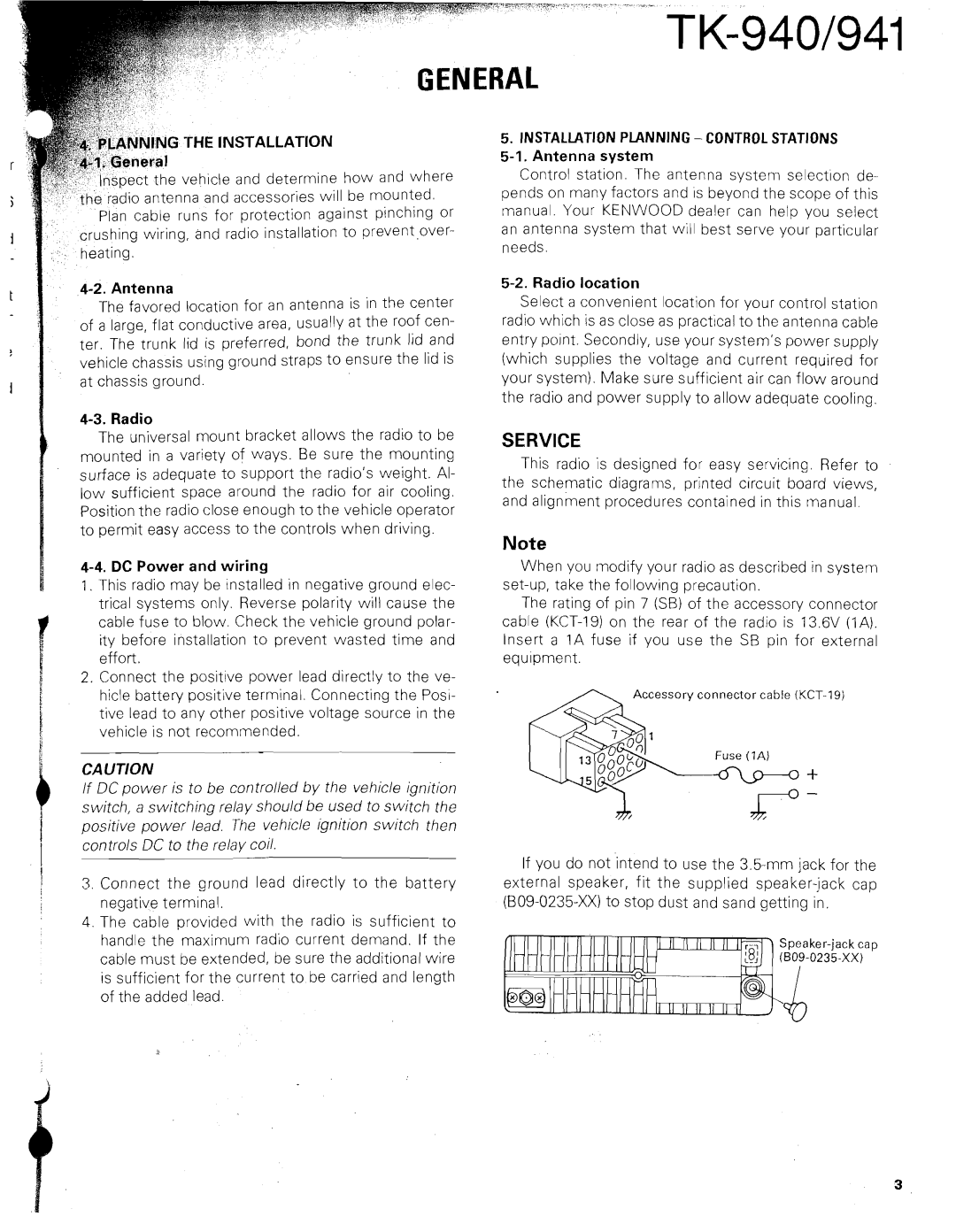 Kenwood TK-940 DC Power and wiring, Installation Planning Control Stations 5-1. Antenna system, Radio location 