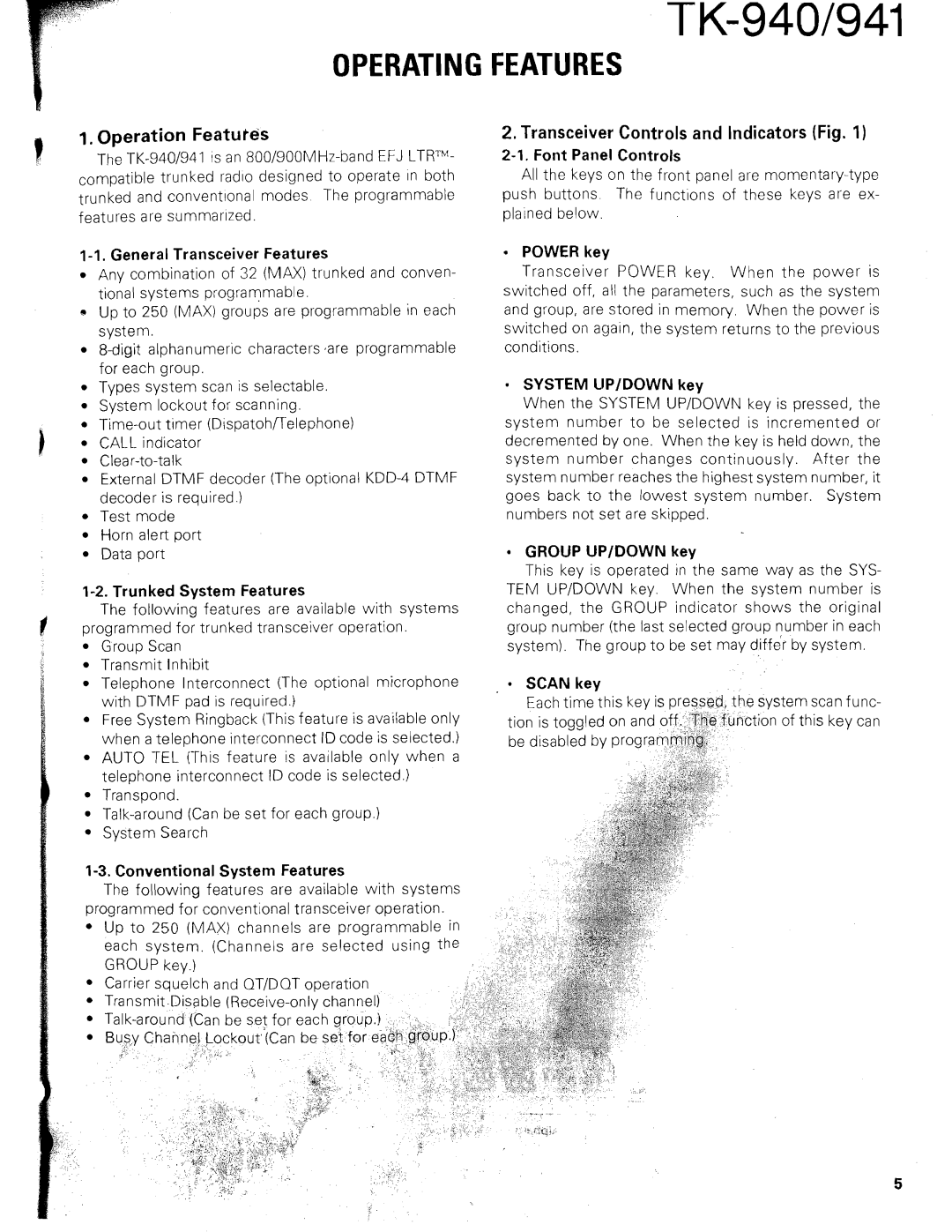 Kenwood TK-940 service manual Operating Features 