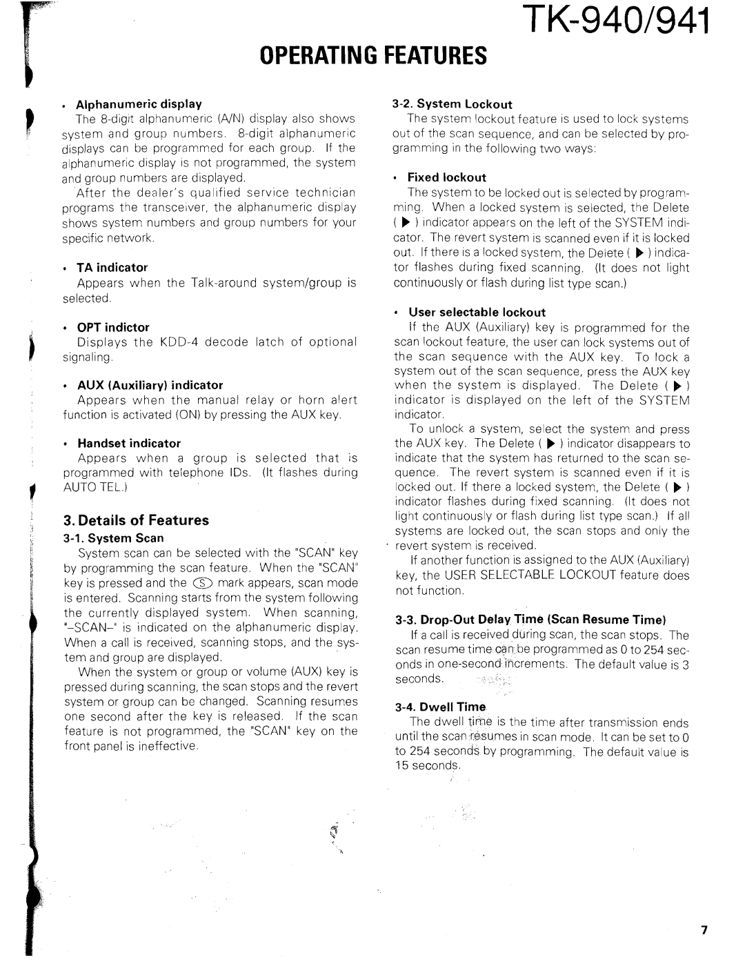 Kenwood TK-940 service manual Details of Features 