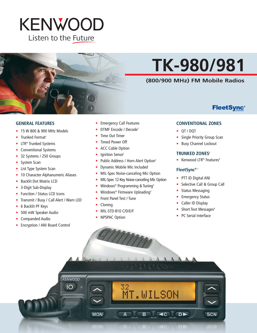 Kenwood TK-981 manual TK-980/981, 800/900 MHz FM Mobile Radios, General Features, Conventional Zones, TRUNKED ZONES6 