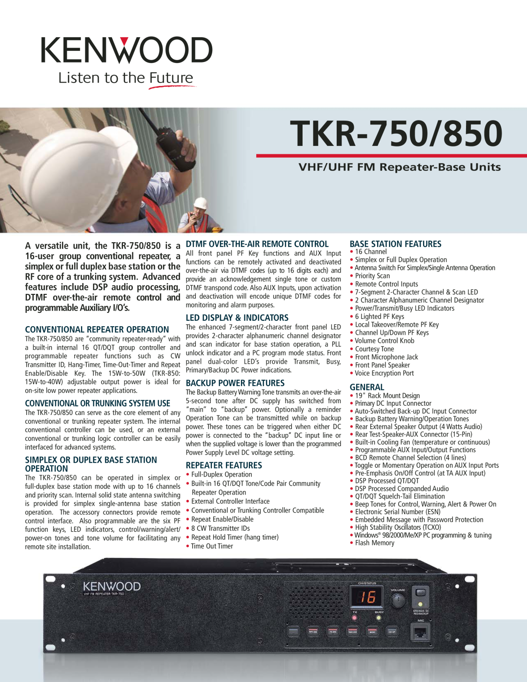 Kenwood manual TKR-750/850, VHF/UHF FM Repeater-Base Units, Simplex Or Duplex Base Station Operation, Repeater Features 