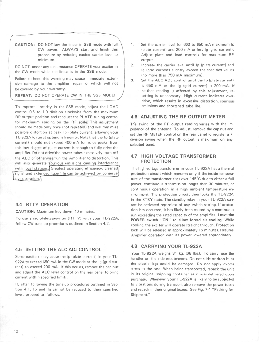 Kenwood TL-922A manual 