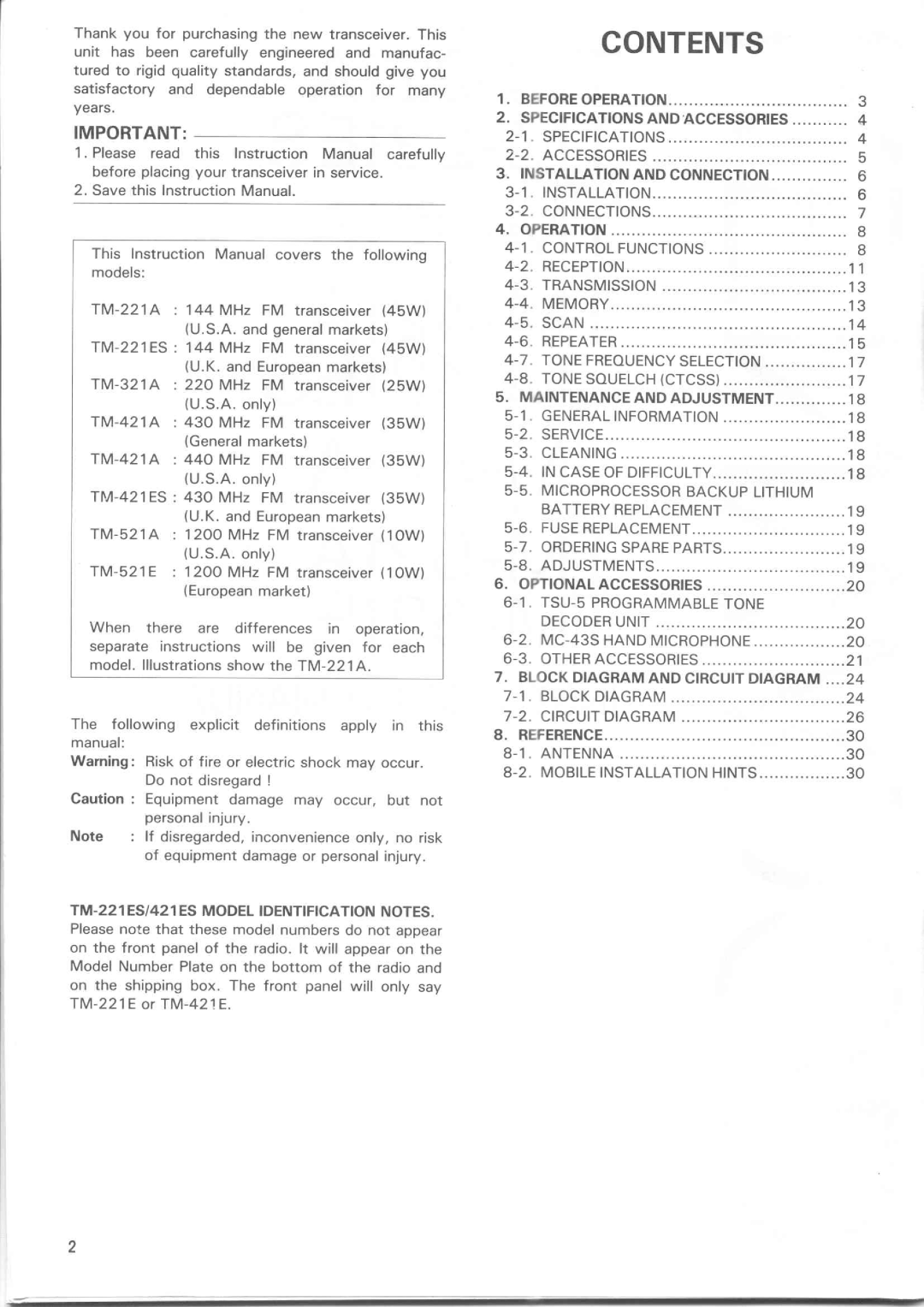 Kenwood TM-521E, TM-221ES, TM-221A, TM-321A, TM-421ES, TM-521A manual 