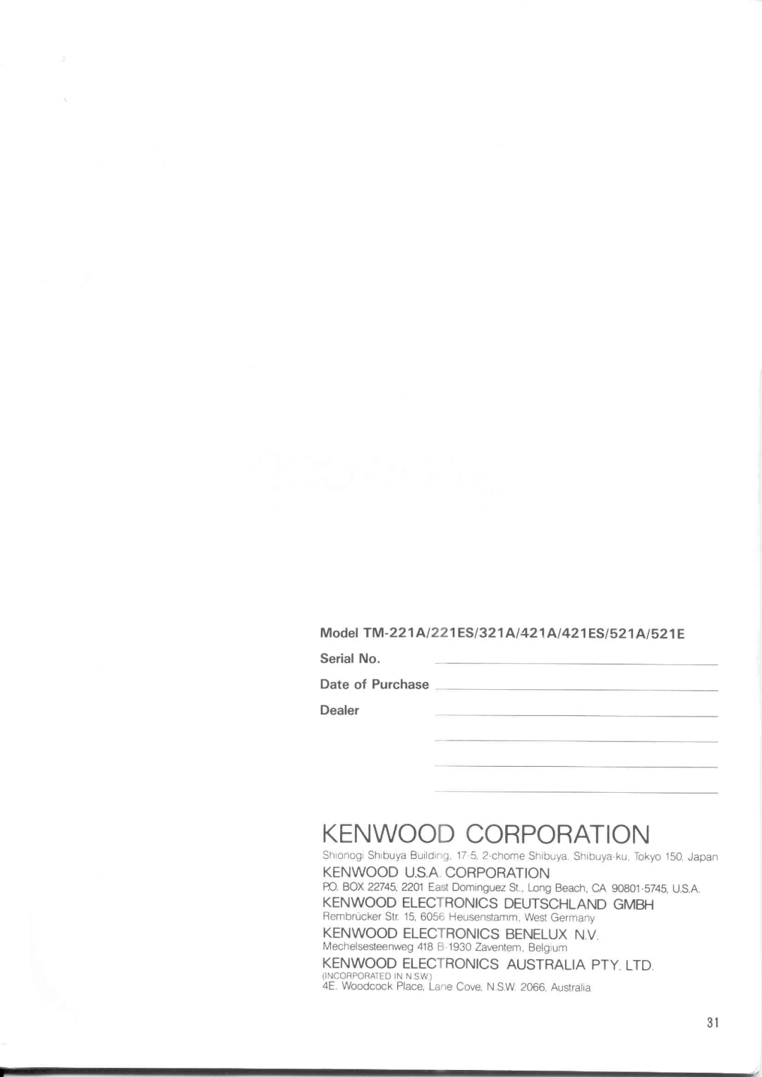 Kenwood TM-421ES, TM-221ES, TM-221A, TM-521E, TM-321A, TM-521A manual 