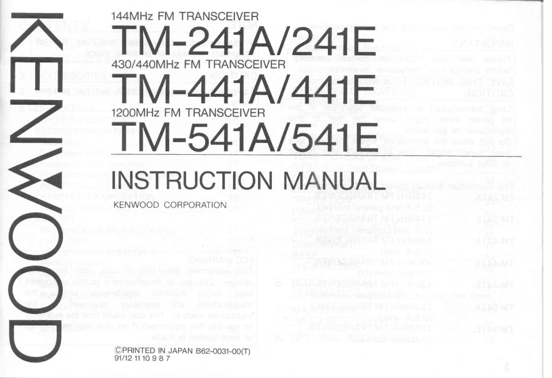 Kenwood TM-541E, TM-241E, TM-541A, TM-441A, TM-441E, TM-241A manual 