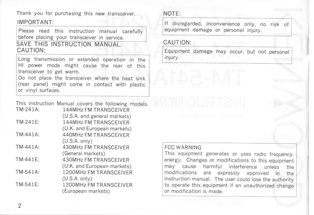 Kenwood TM-541A, TM-241E, TM-541E, TM-441A, TM-441E, TM-241A manual 