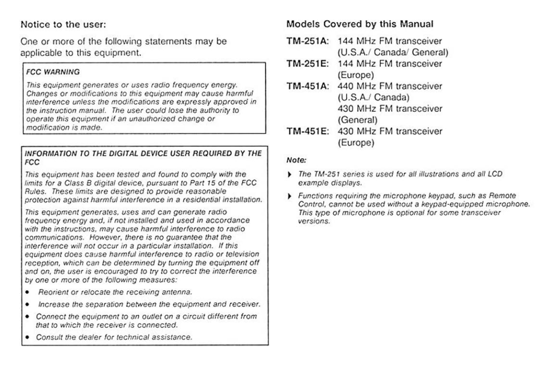 Kenwood TM-251A/251E, TM451A/451E manual 