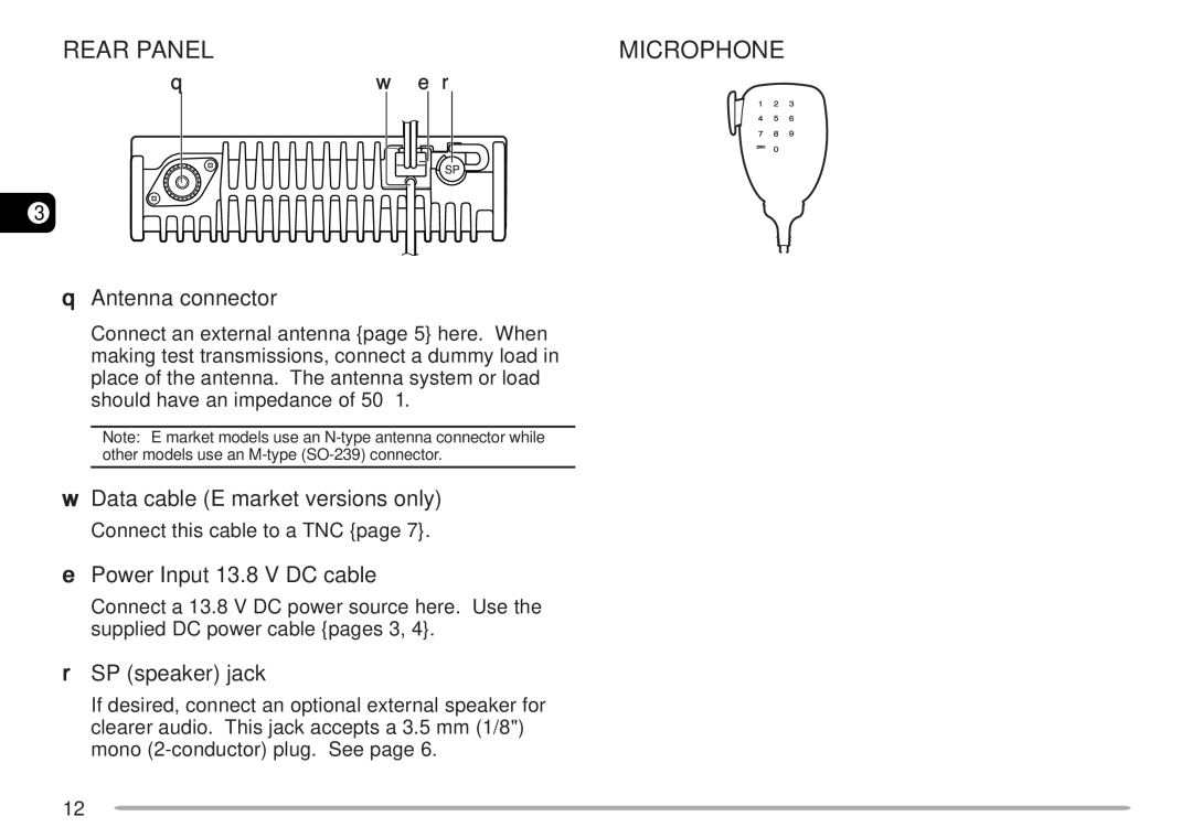 Kenwood TM-271A, TM-271E instruction manual Rear Panel, Microphone 