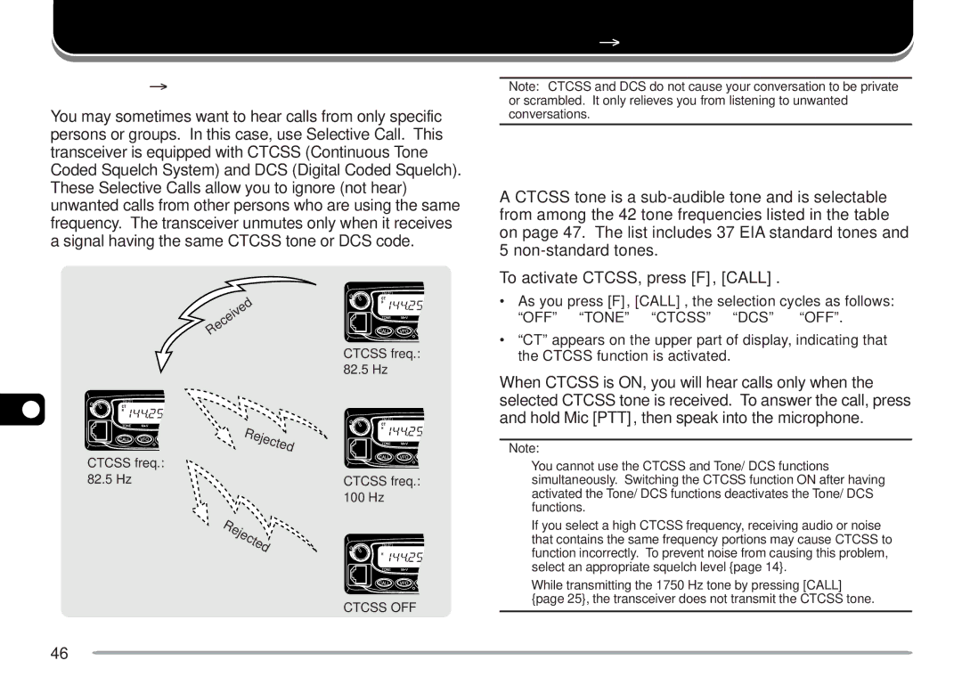 Kenwood TM-271A, TM-271E instruction manual Selective Call, Ctcss and DCS, Rejected 