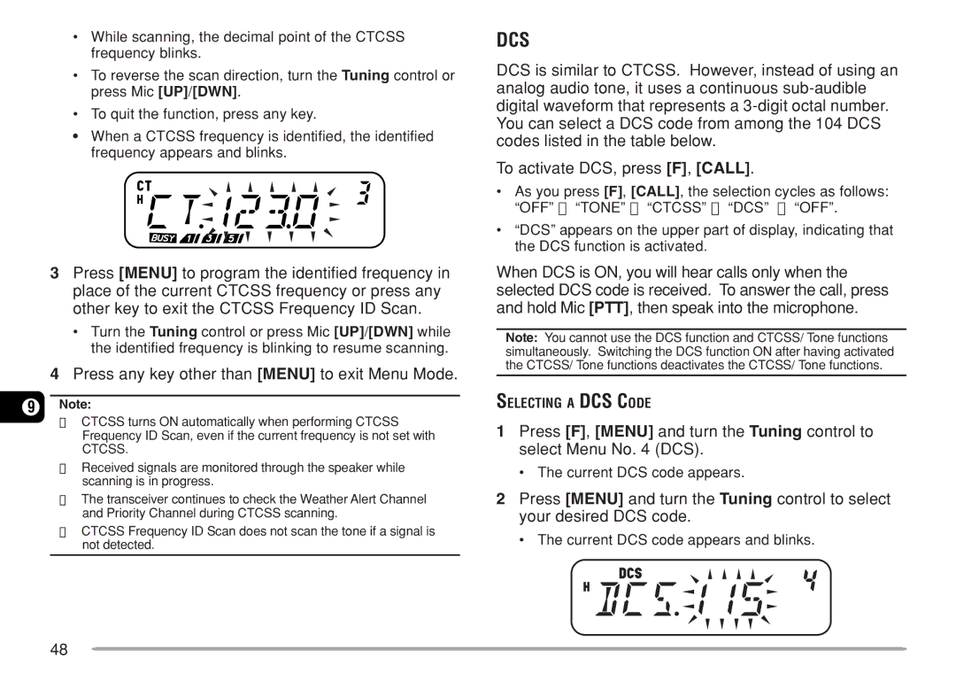 Kenwood TM-271A, TM-271E instruction manual Dcs, Ctcss 