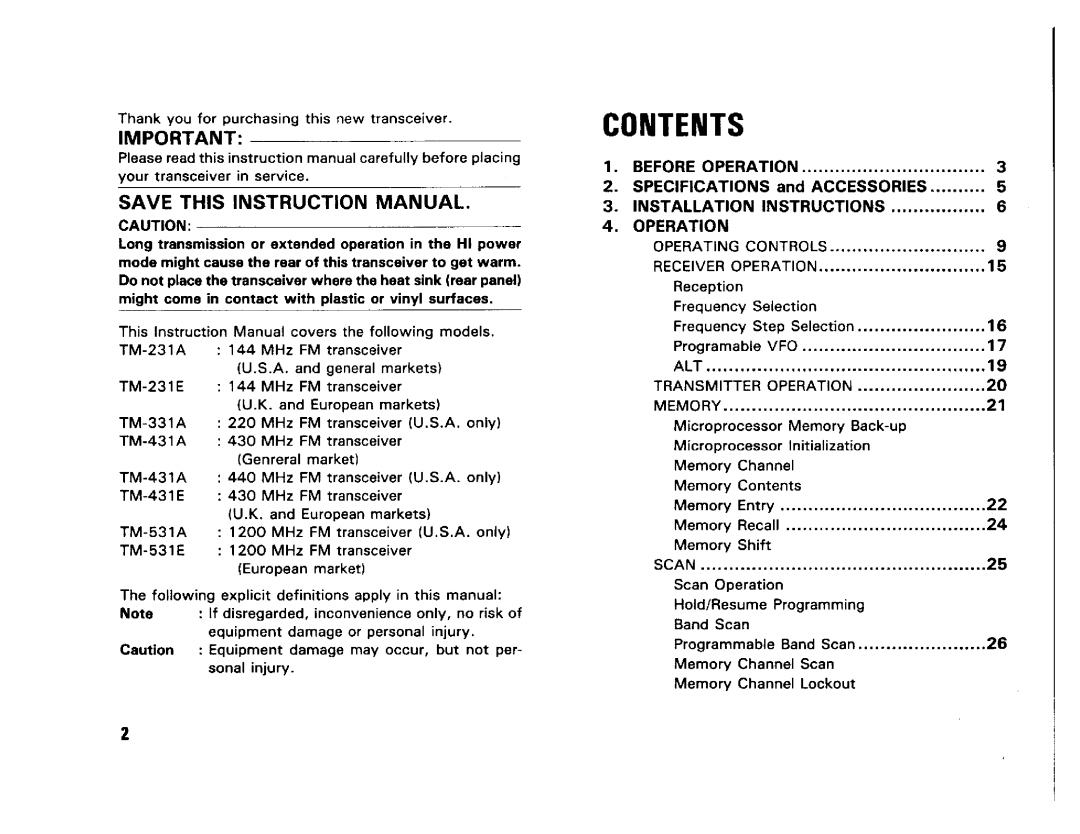 Kenwood TM-531E, TM-431A, TM-431E, TM-231E, TM-331A, TM-531A manual 