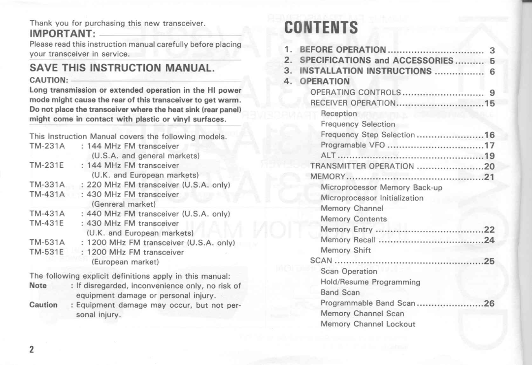 Kenwood TM-531E, TM-431A, TM-431E, TM-231E, TM-331A, TM-531A manual 