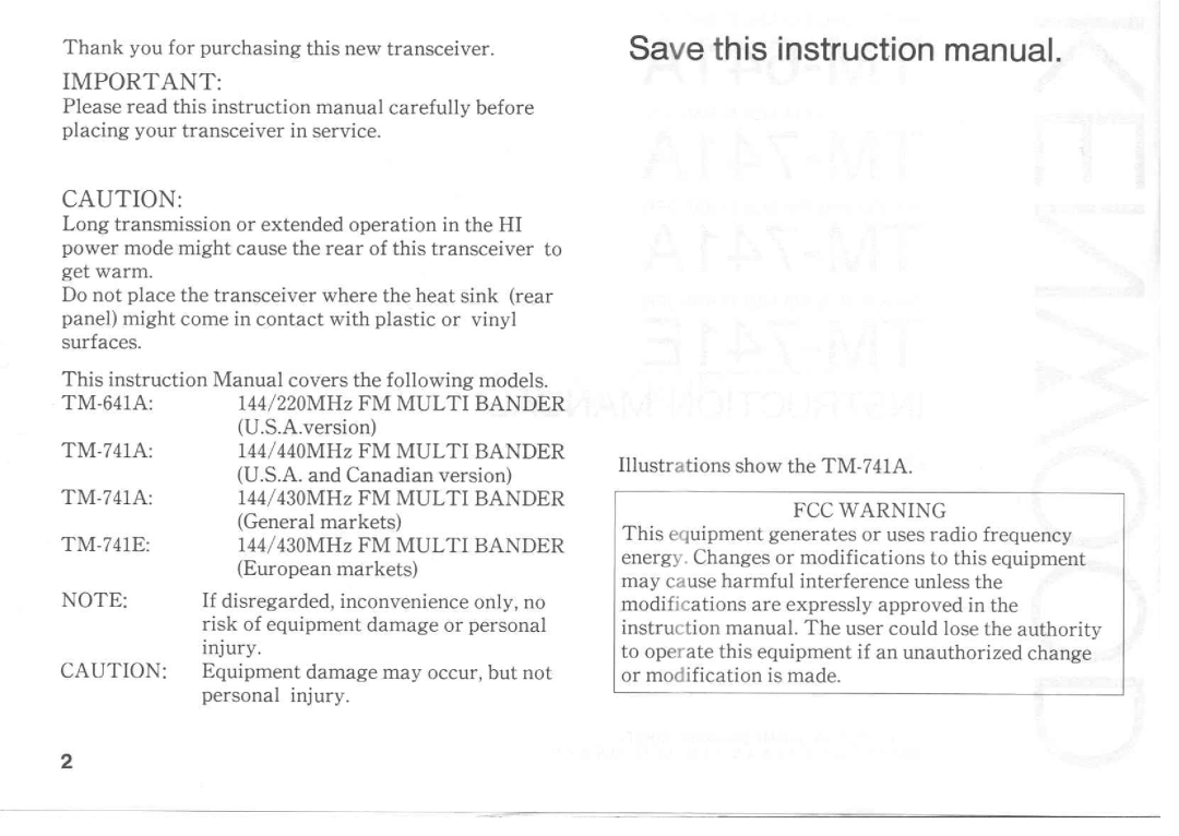 Kenwood TM-641A, TM-741E, TM-741A manual 