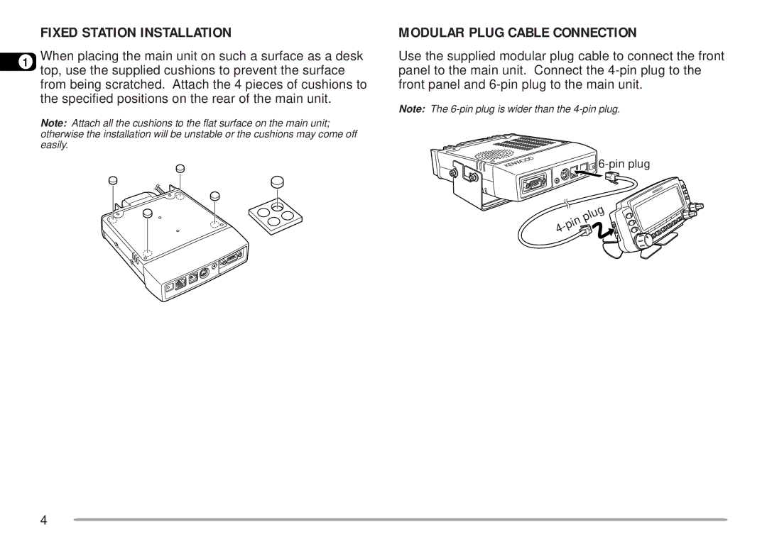 Kenwood TM-D700 E instruction manual Fixed Station Installation, Modular Plug Cable Connection 