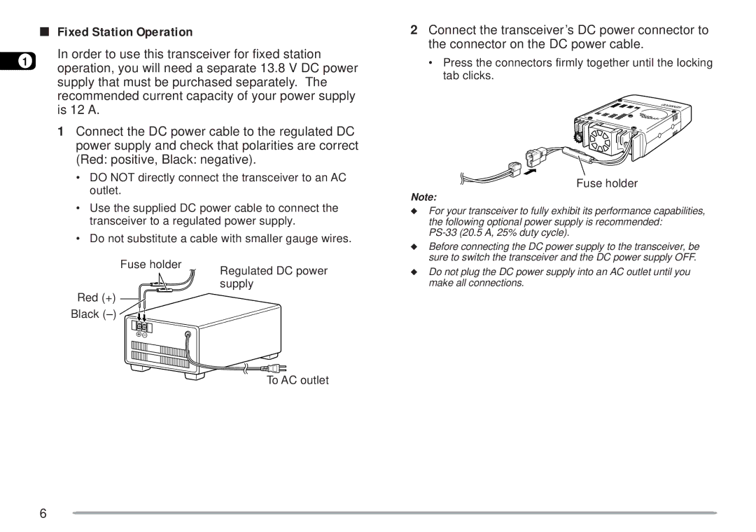 Kenwood TM-D700 E instruction manual Fixed Station Operation, PS-33 20.5 A, 25% duty cycle 