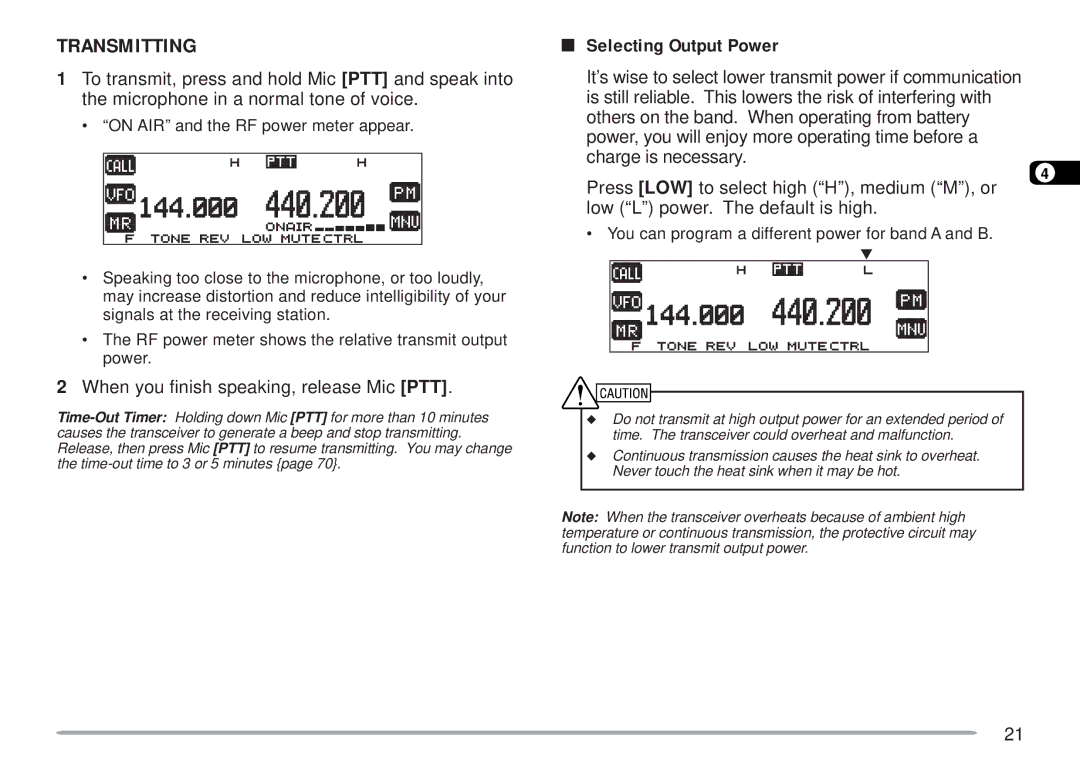 Kenwood TM-D700 E instruction manual Transmitting, Selecting Output Power, When you finish speaking, release Mic PTT 