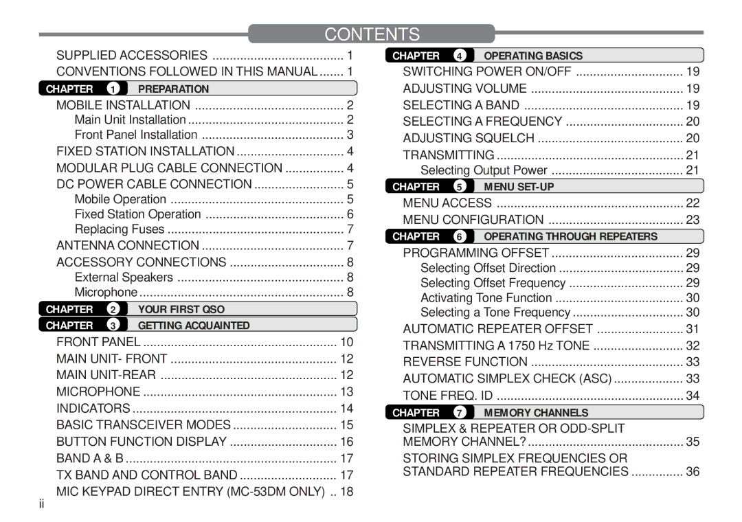 Kenwood TM-D700 E instruction manual Contents 