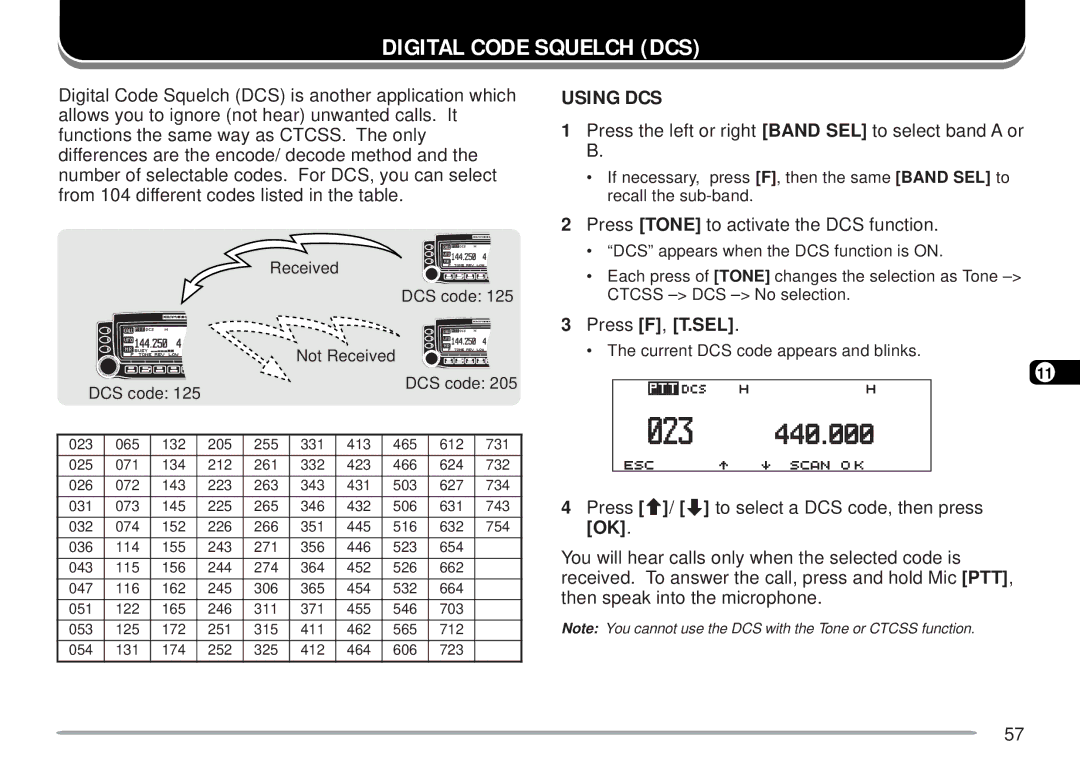 Kenwood TM-D700 E instruction manual Digital Code Squelch DCS, Using DCS, Press Tone to activate the DCS function 