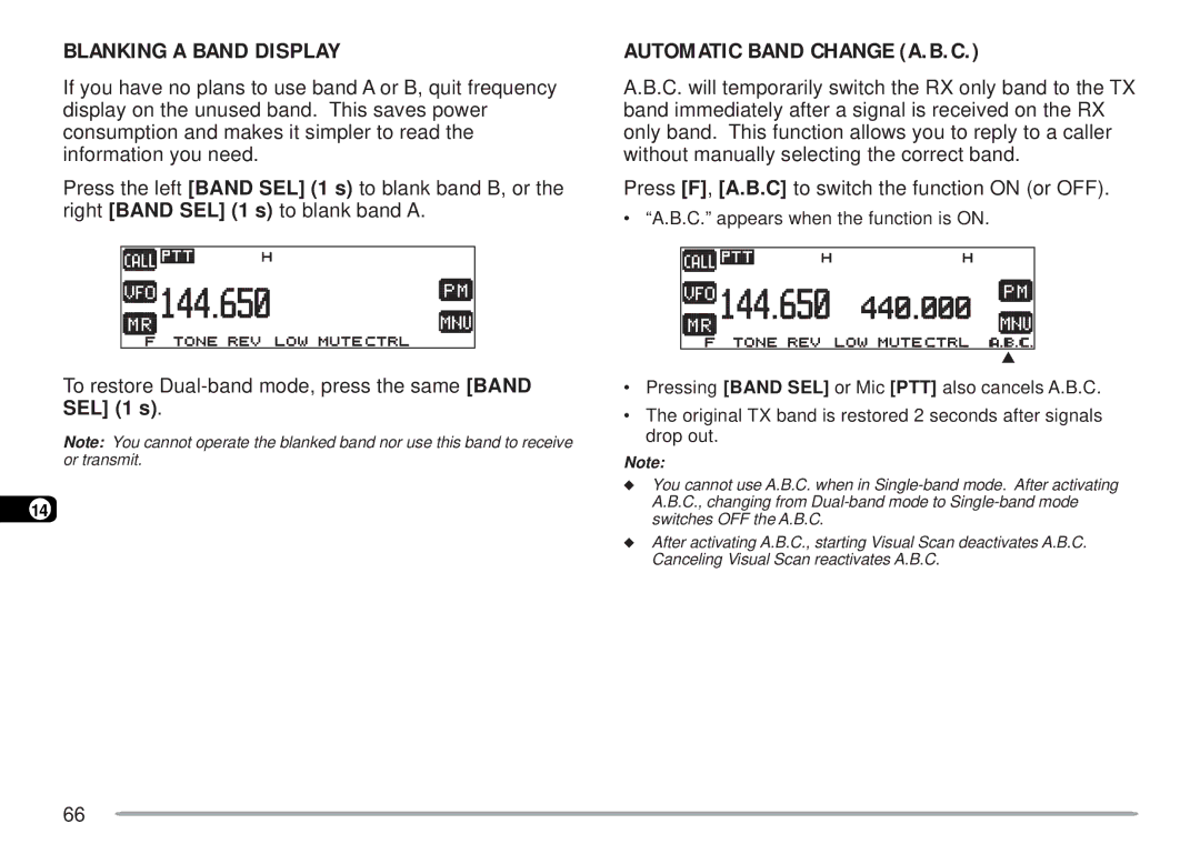 Kenwood TM-D700 E instruction manual Blanking a Band Display, Automatic Band Change A.B.C 