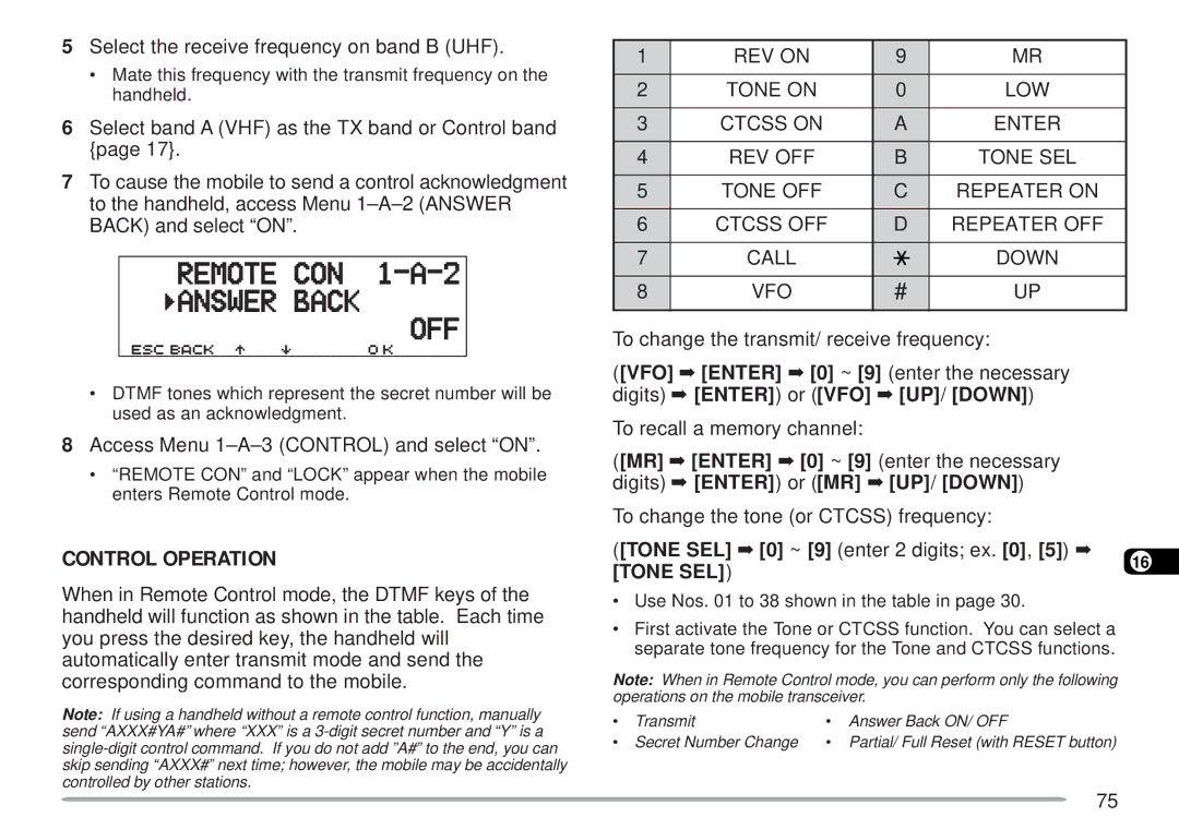 Kenwood TM-D700 E Control Operation, Select the receive frequency on band B UHF, Access Menu 1-A-3 Control and select on 