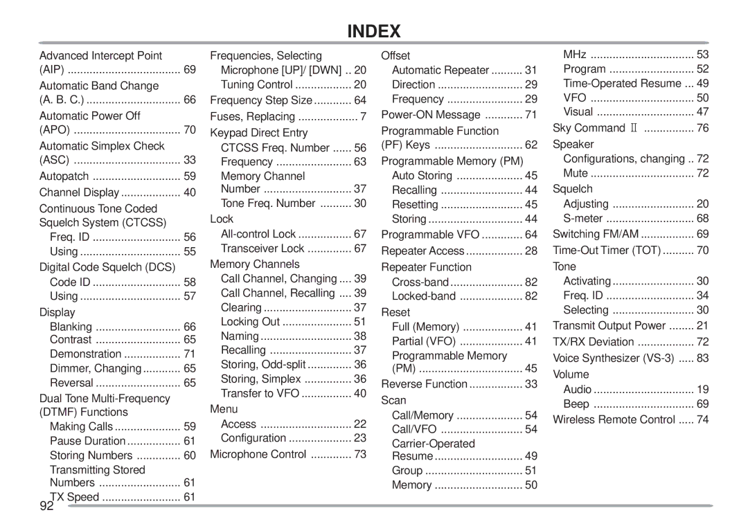 Kenwood TM-D700 E instruction manual Index 