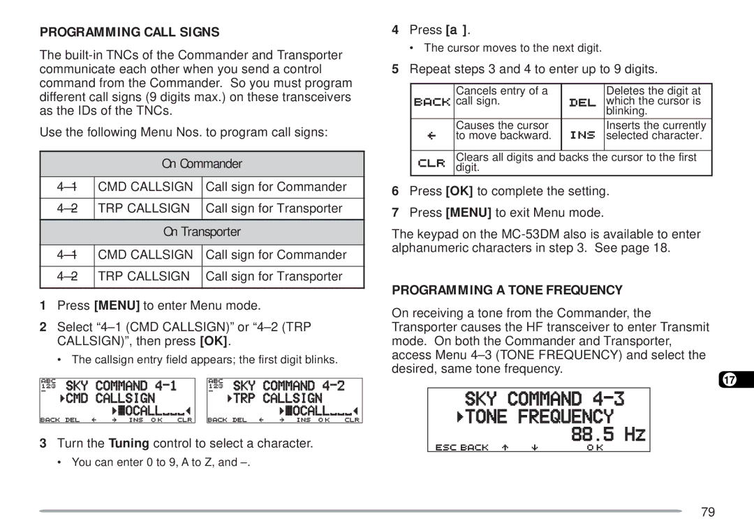 Kenwood TM-D700A, TM-D700E Programming Call Signs, Programming a Tone Frequency, On Commander, On Transporter 